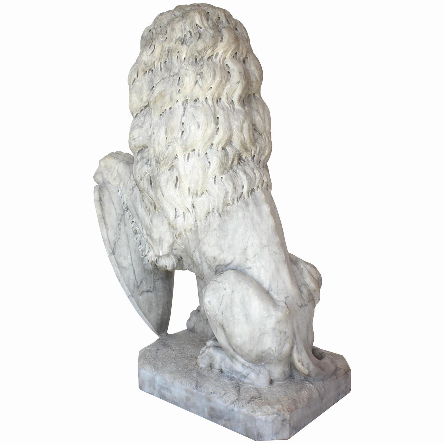  Palatial Pair of French Baroque Style 19th Century Carved Marble Sitting Lions For Sale 13