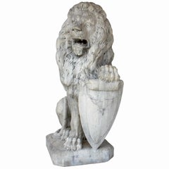 Palatial Pair of French Baroque Style 19th Century Carved Marble Sitting Lions