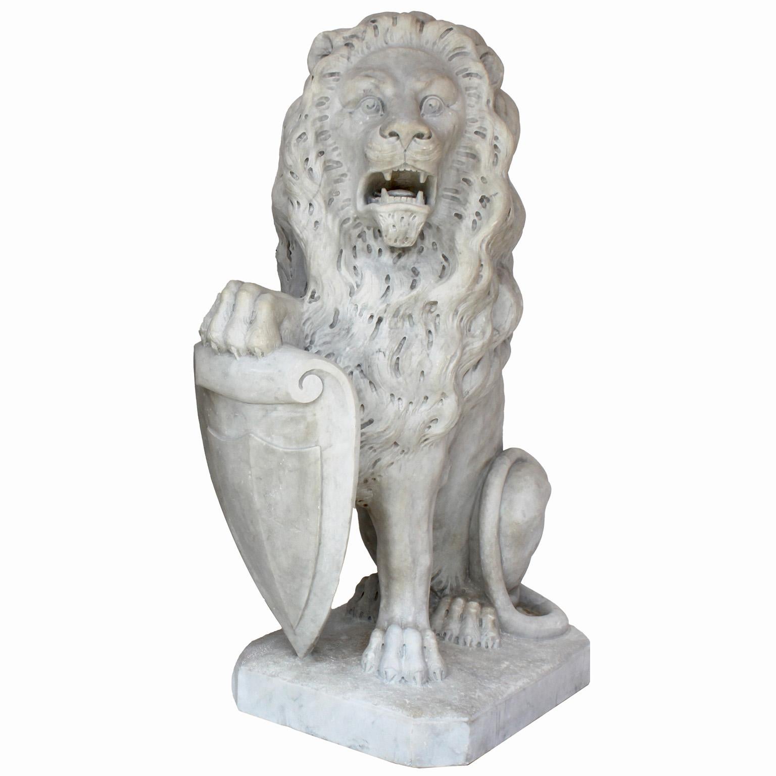 Baroque Revival  Palatial Pair of French Baroque Style 19th Century Carved Marble Sitting Lions For Sale