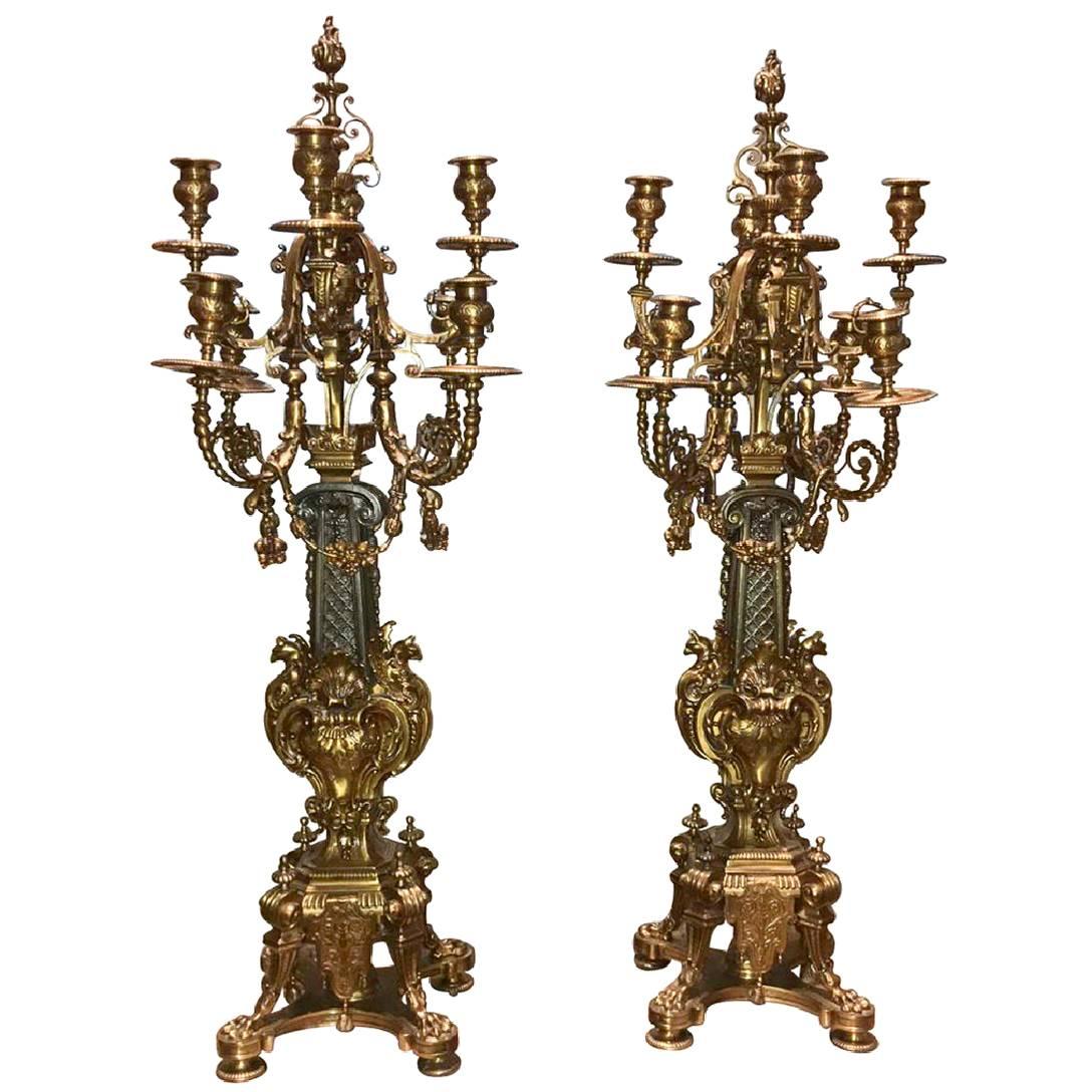 Palatial Pair of French Bronze Candelabra
