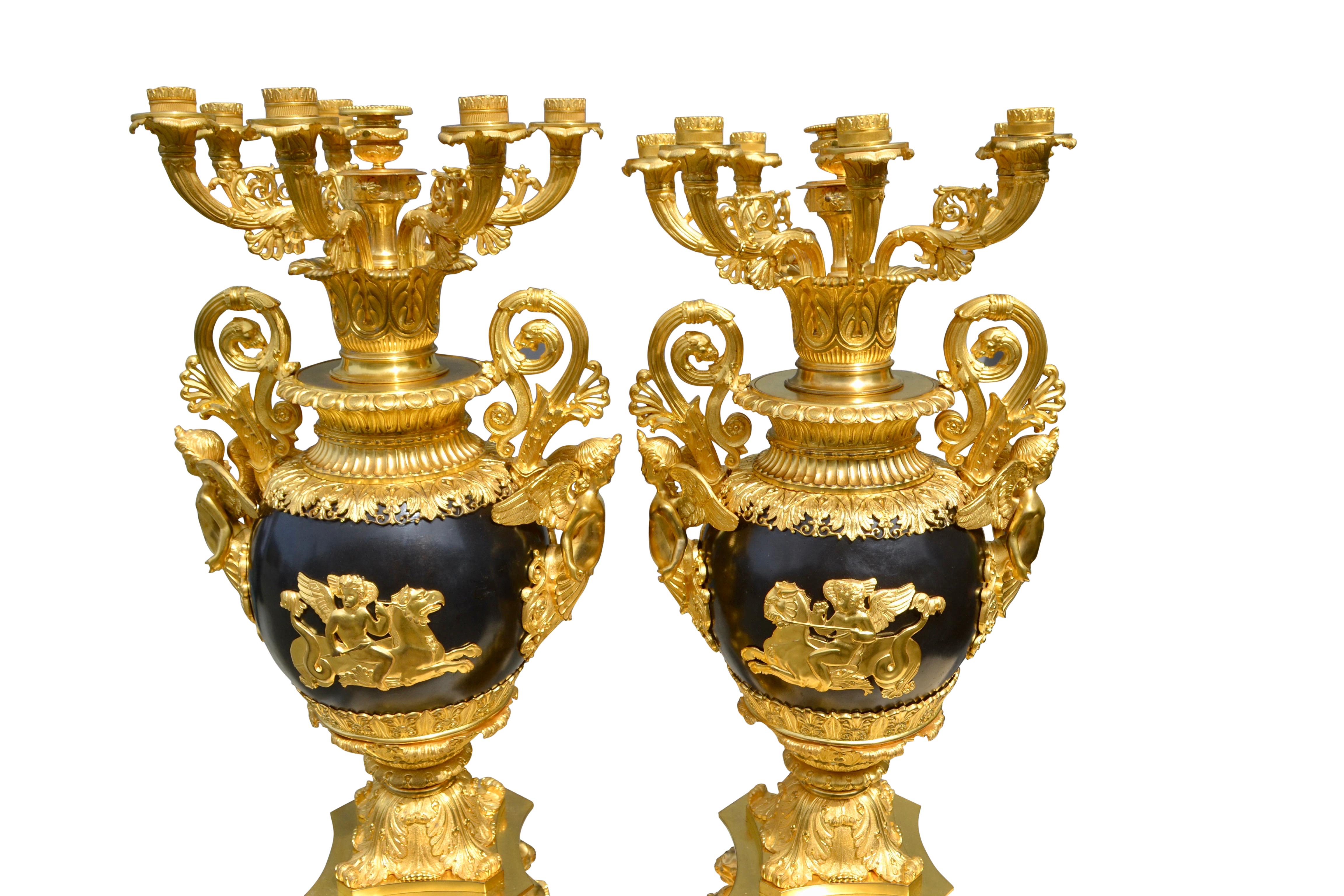 Palatial Pair of French Empire Style Candelabra after Thomire For Sale 3