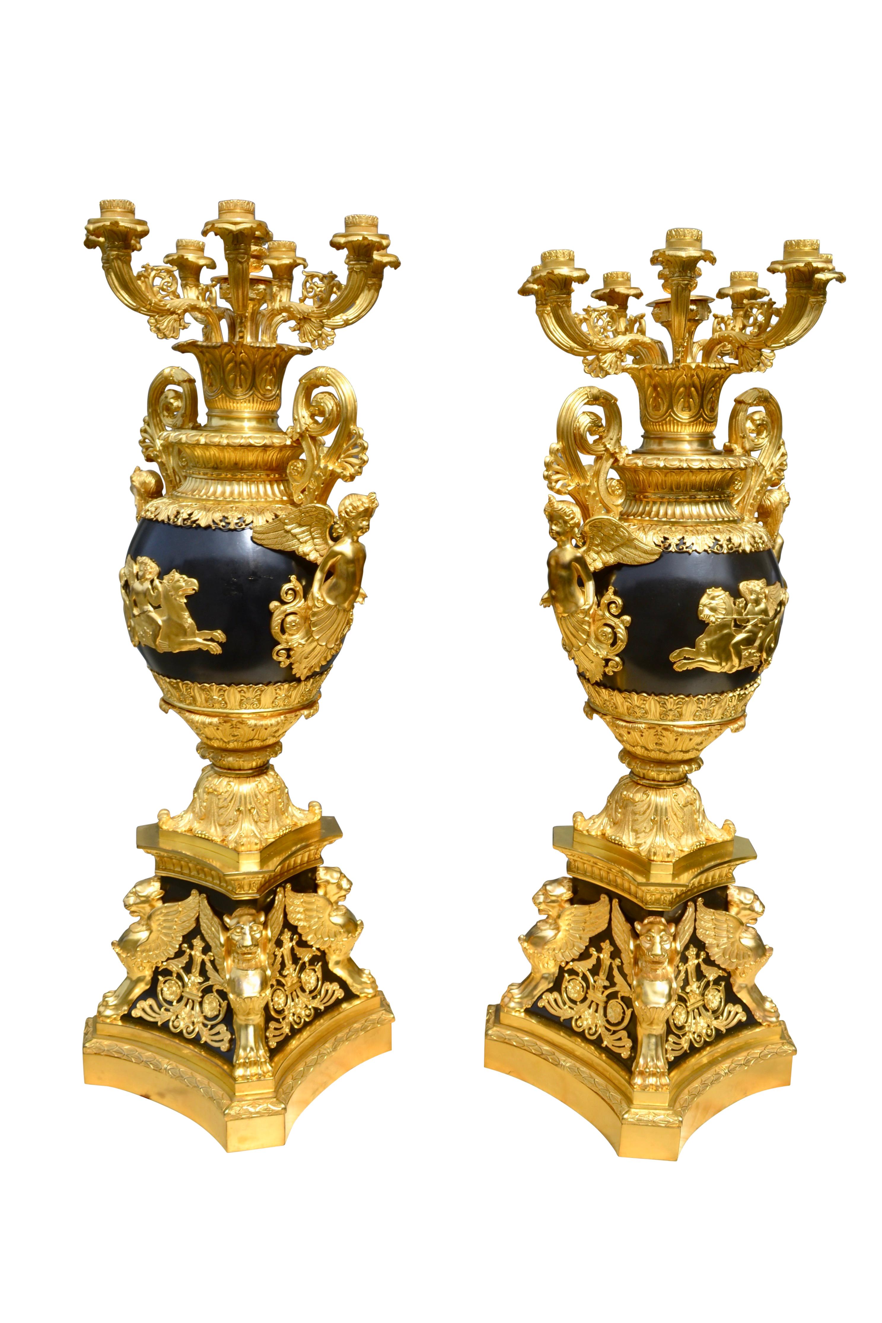 Palatial Pair of French Empire Style Candelabra after Thomire In Good Condition For Sale In Vancouver, British Columbia