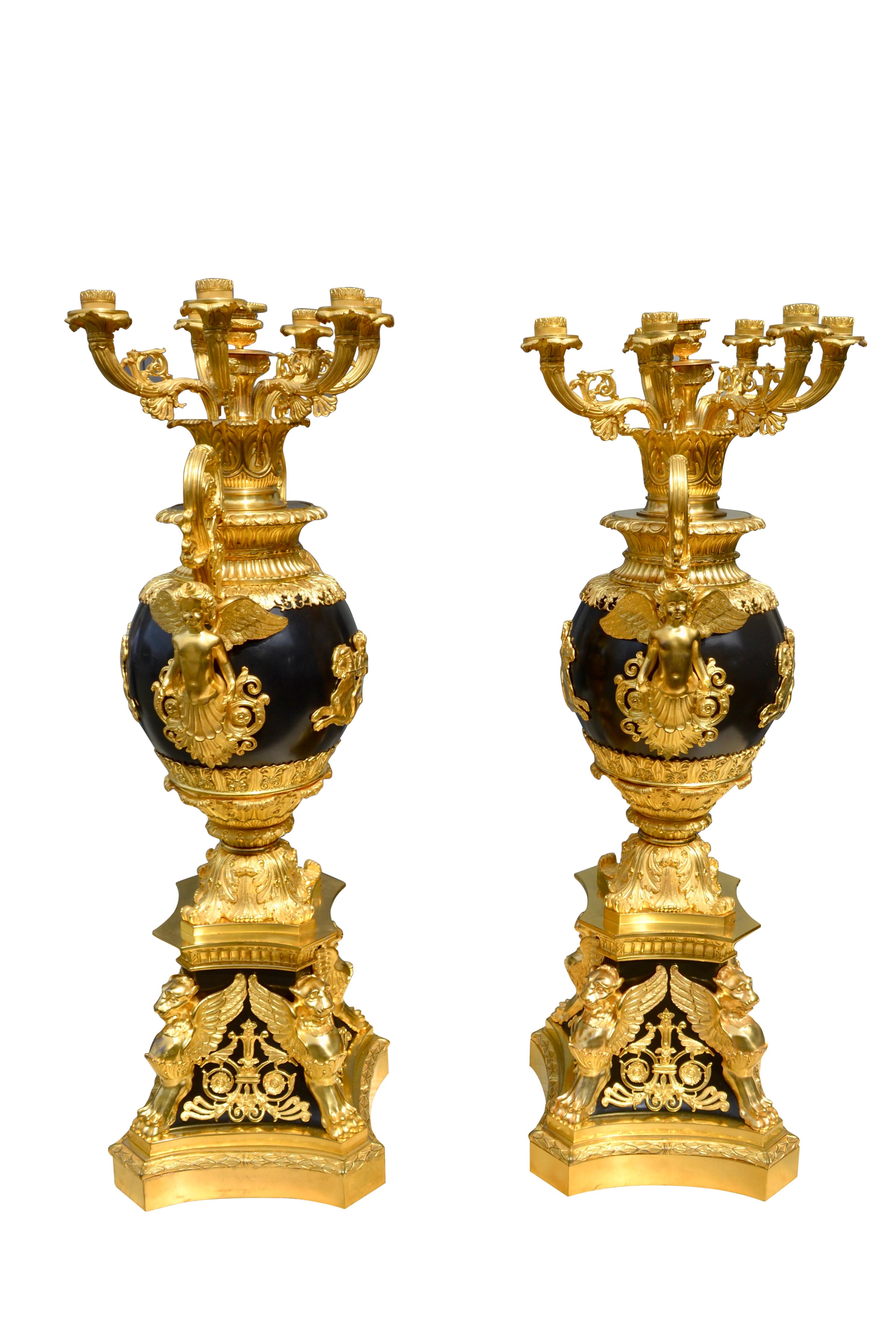 19th Century Palatial Pair of French Empire Style Candelabra after Thomire For Sale