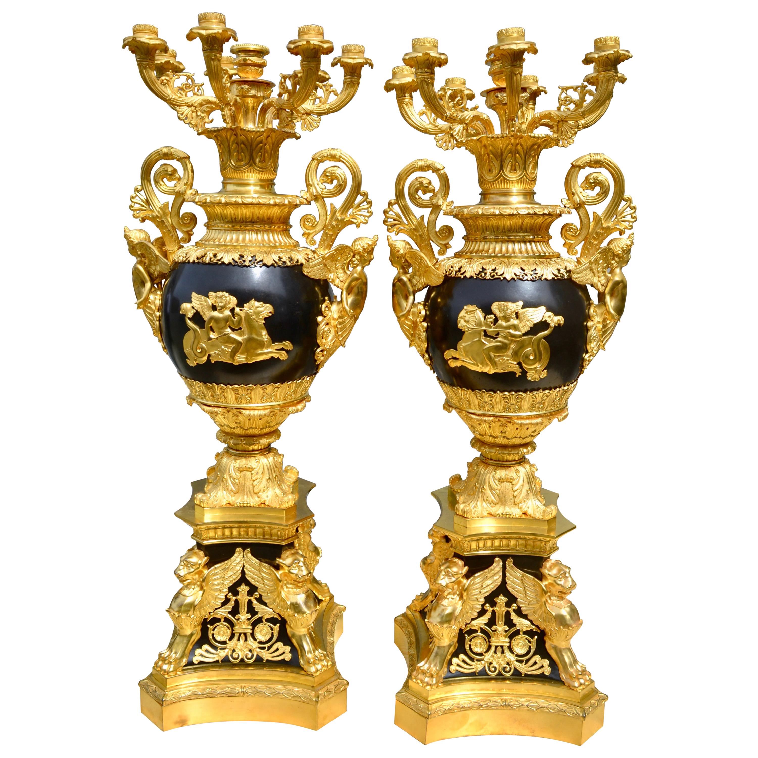 Palatial Pair of French Empire Style Candelabra after Thomire For Sale