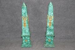 Palatial Pair of French Empire Style Malachite And Bronze Mounted Obelisks