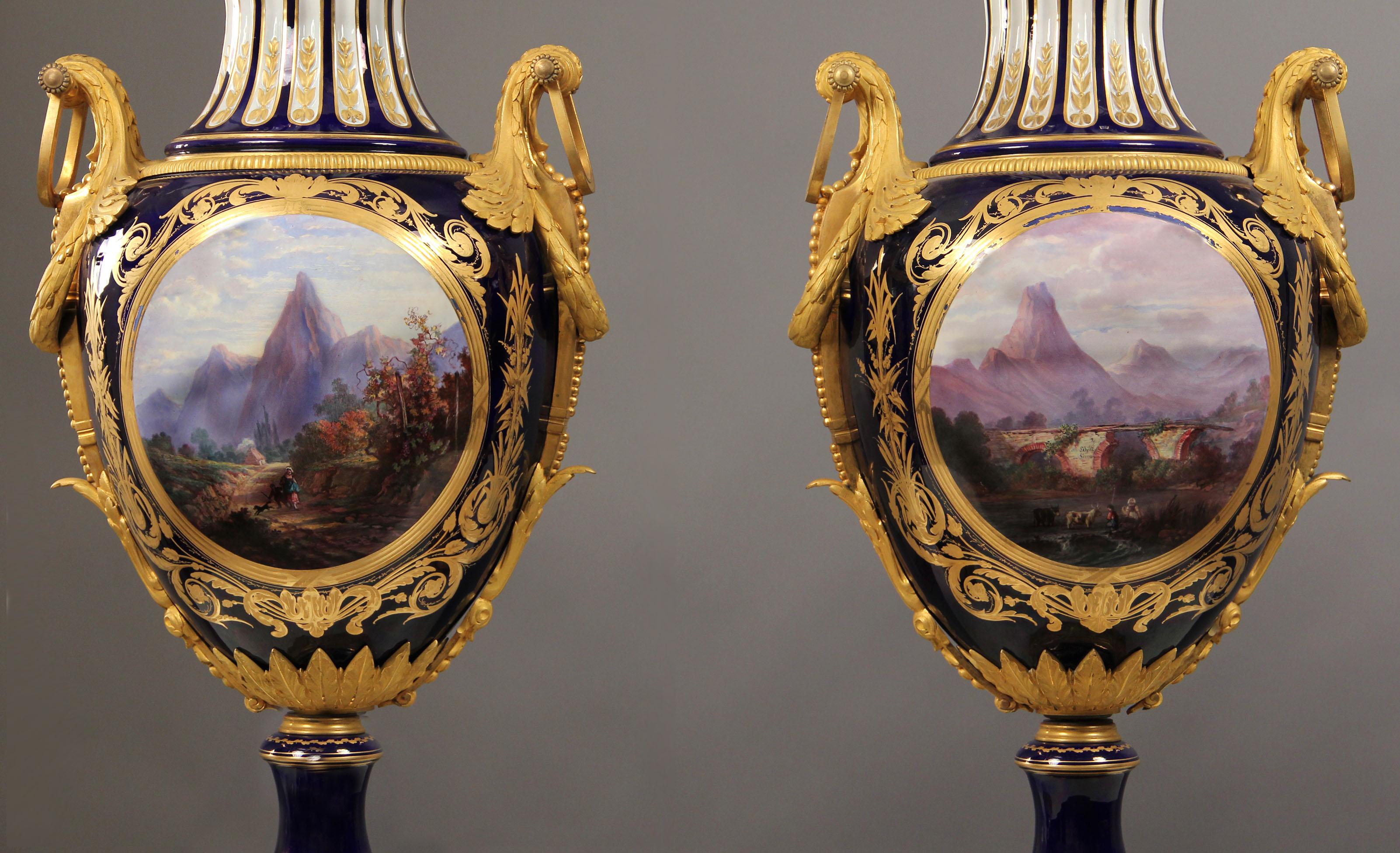 Gilt Palatial Pair of Late 19th Century Bronze Mounted Sèvres Style Porcelain Vases For Sale