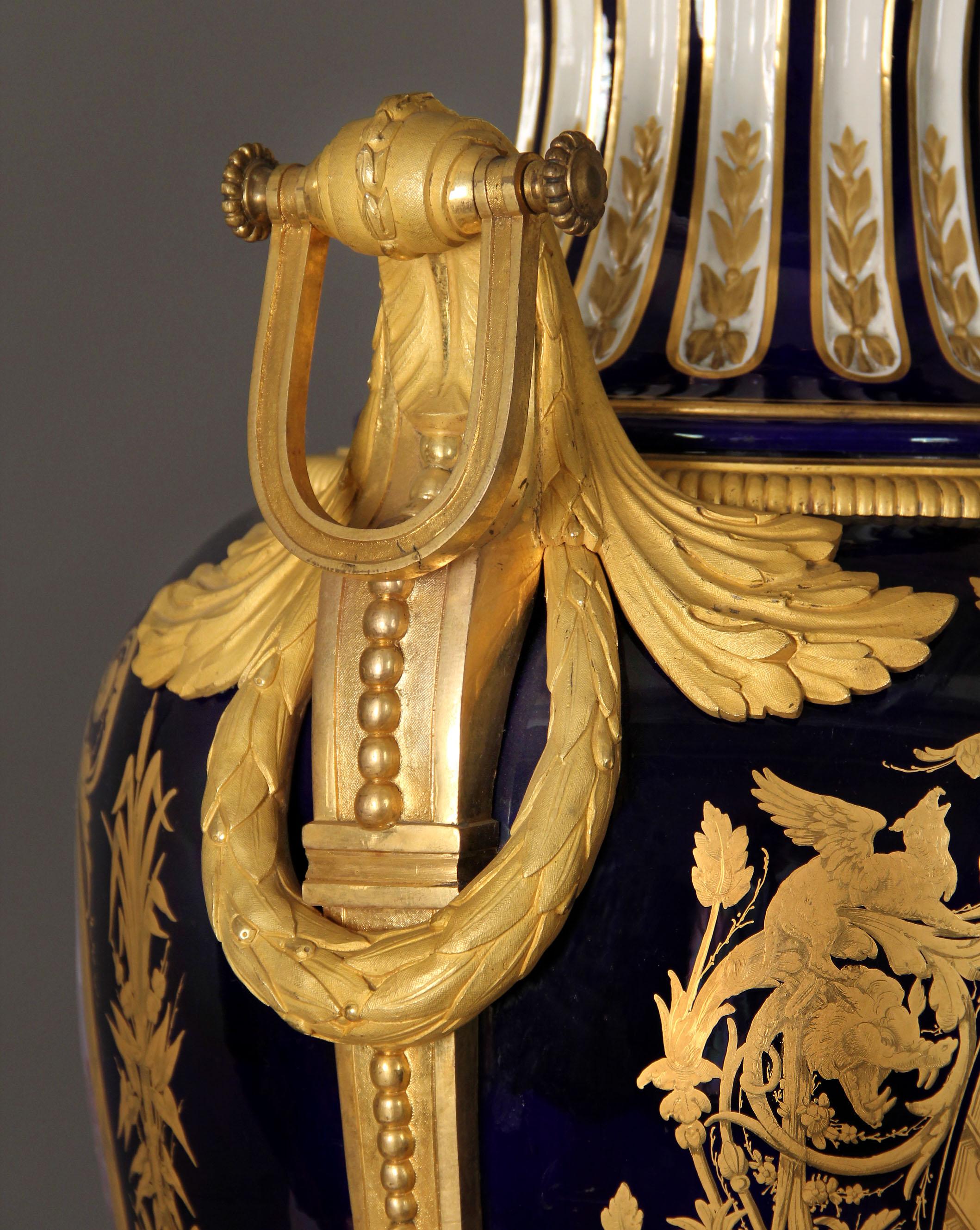 Palatial Pair of Late 19th Century Bronze Mounted Sèvres Style Porcelain Vases For Sale 3