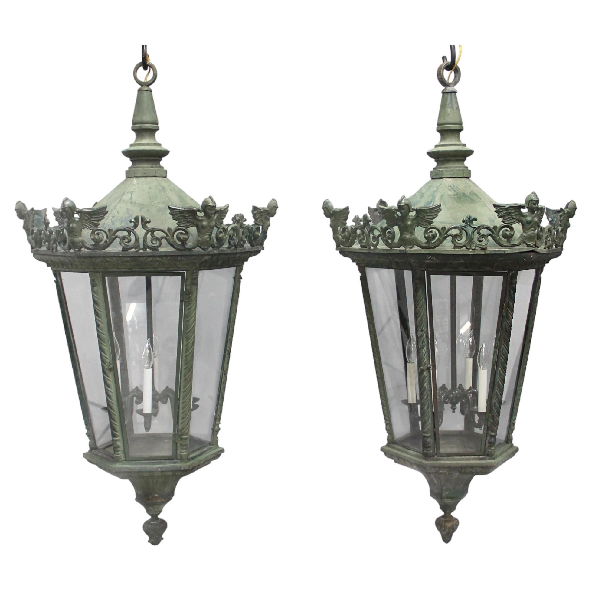 Palatial Pair of Late 19th Century Neoclassic Style Bronze Street Lanterns