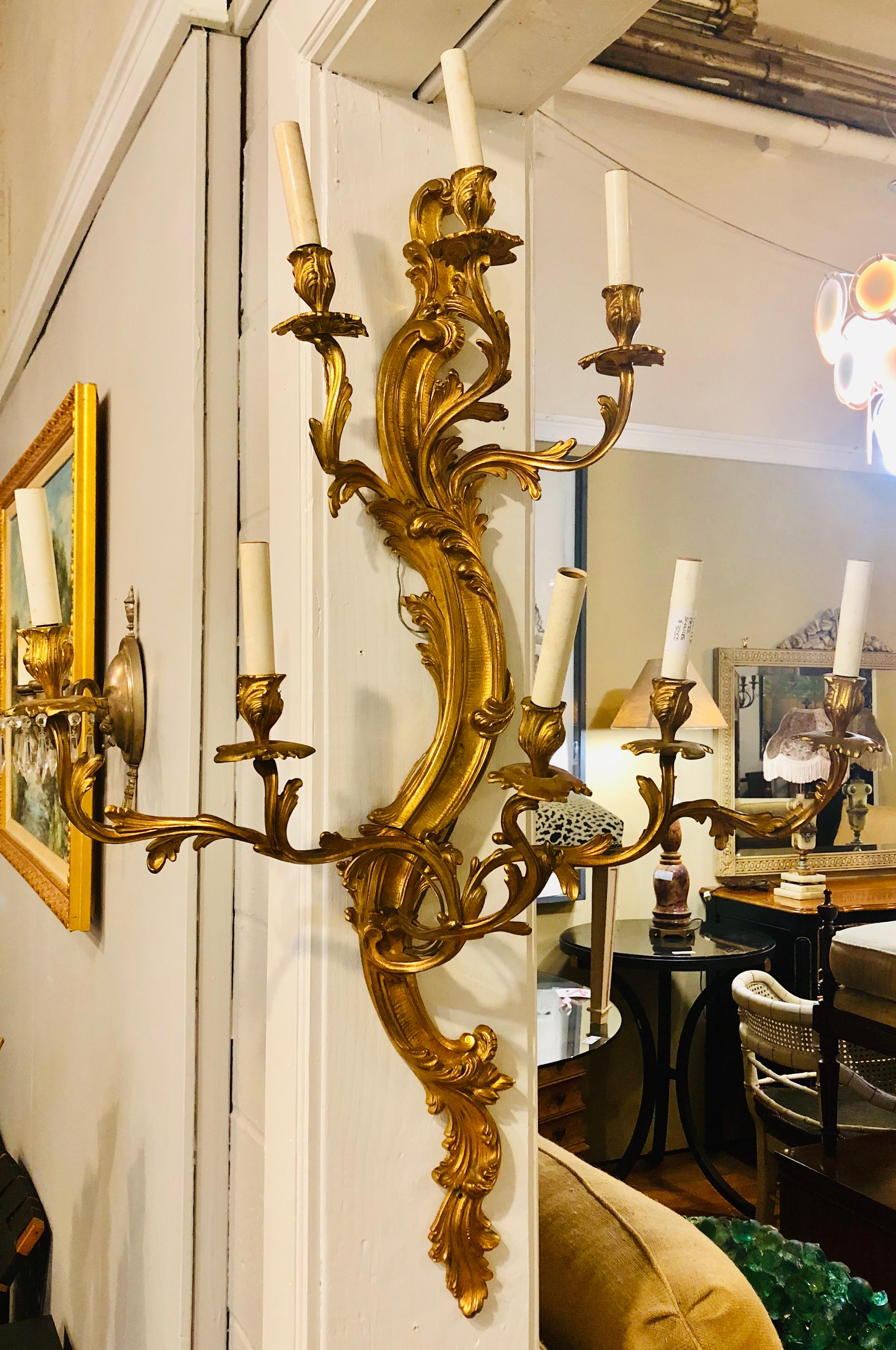 Palatial Pair of Louis XVI Style Eight-Arm Gilt Bronze Wall Sconces 5