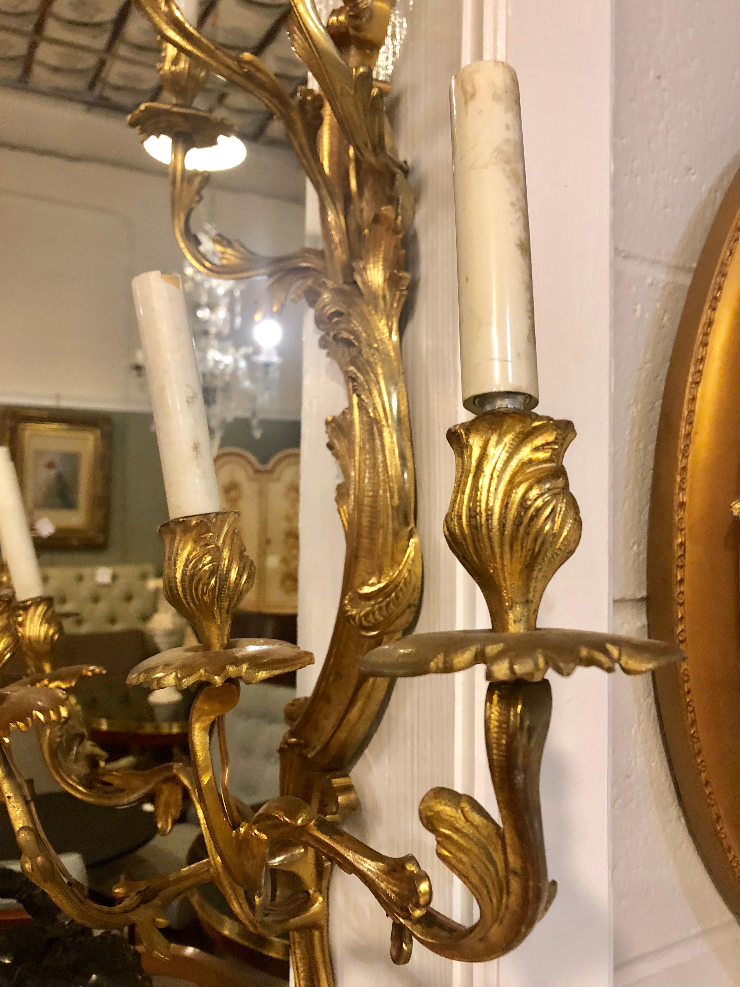 Palatial Pair of Louis XVI Style Eight-Arm Gilt Bronze Wall Sconces 1