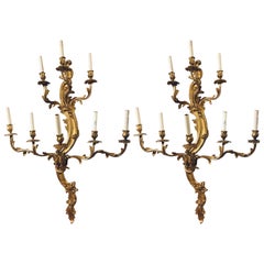 Palatial Pair of Louis XVI Style Eight-Arm Gilt Bronze Wall Sconces