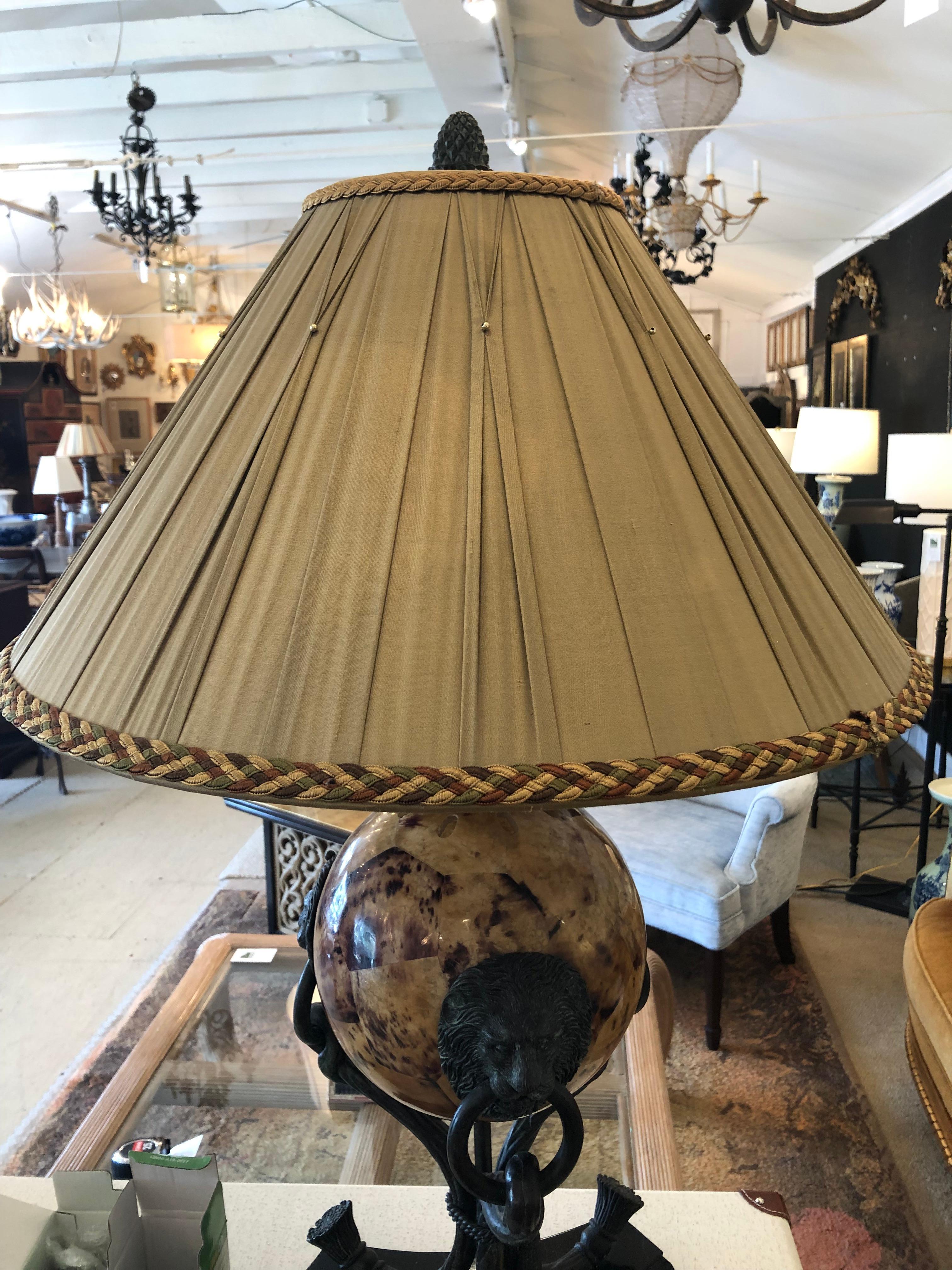 Palatial Pair of Maitland Smith Bronze Table Lamps with Illuminated Orbs For Sale 4