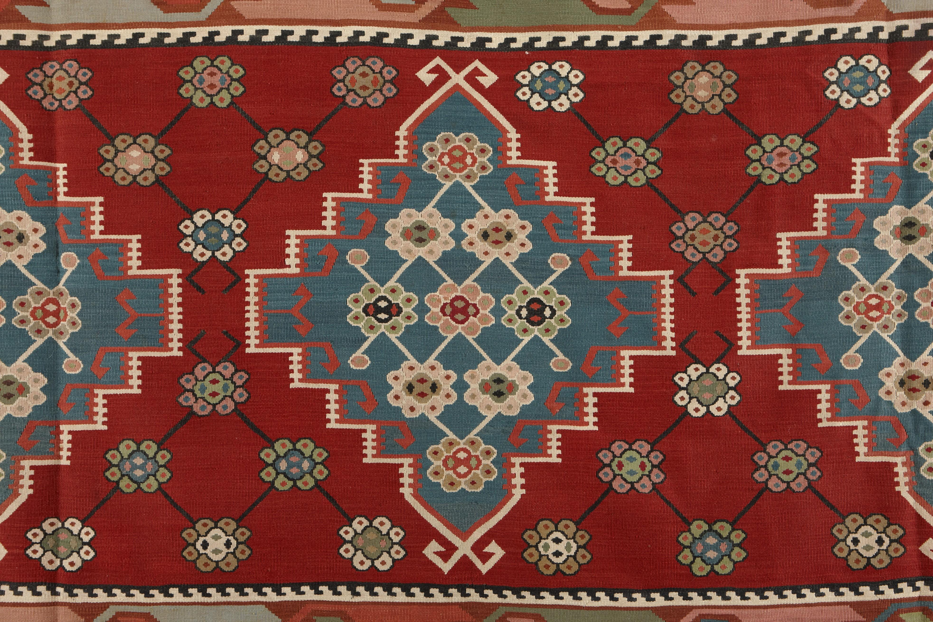Wool Palatial Pirot Flat-weave Kilim Carpet For Sale