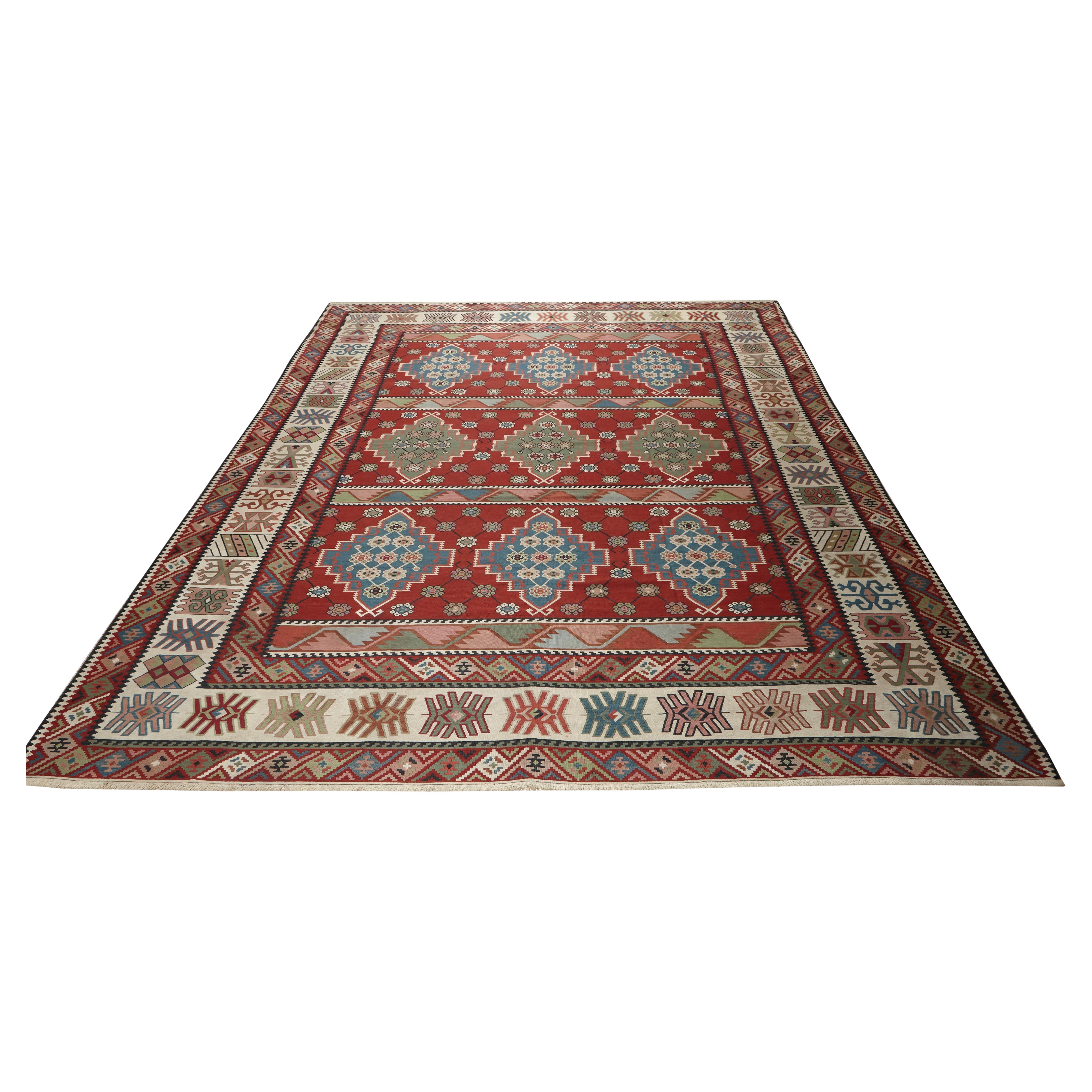 Palatial Pirot Flat-weave Kilim Carpet For Sale