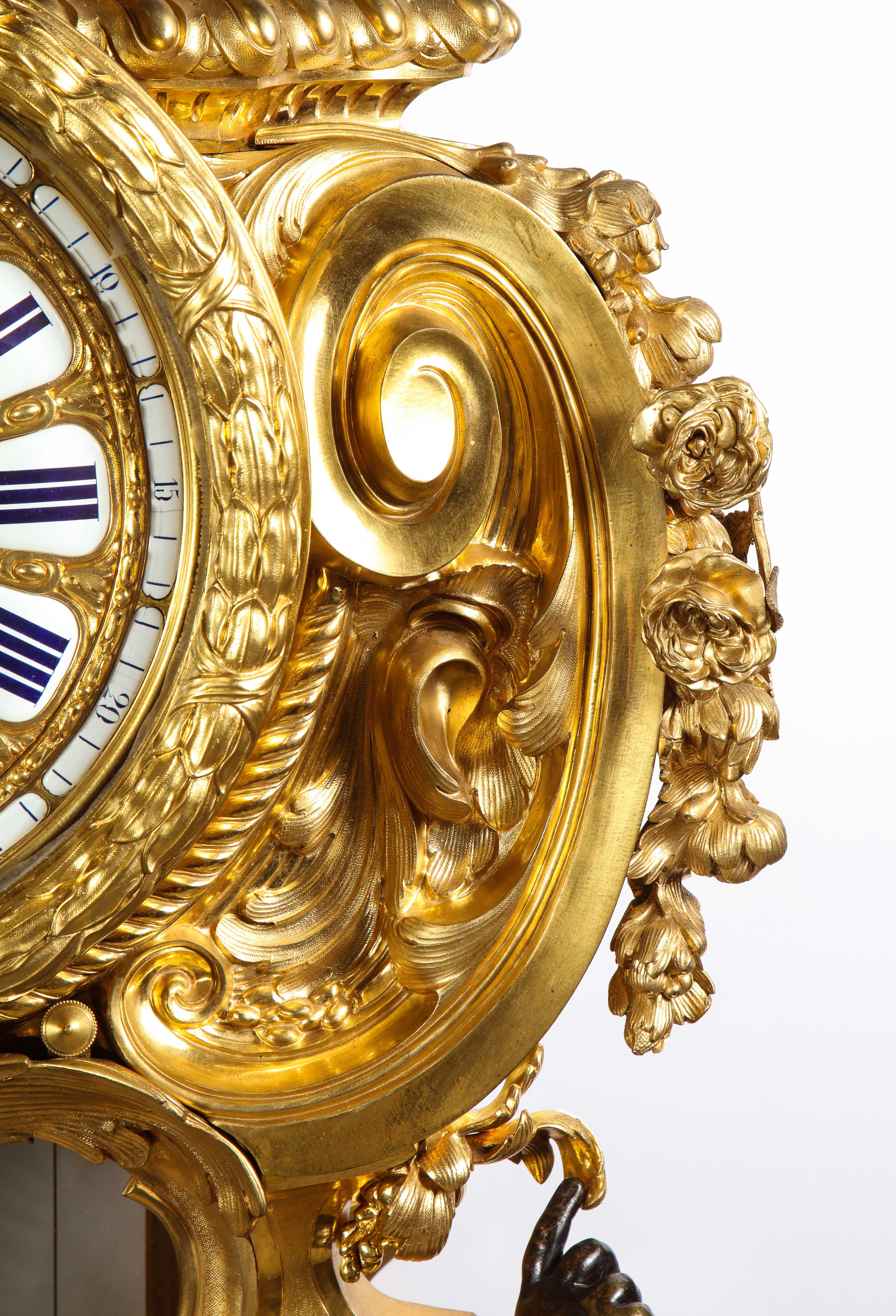 Palatial & Rare Napoleon III French Ormolu and Patinated Bronze Clock, Detouche 13