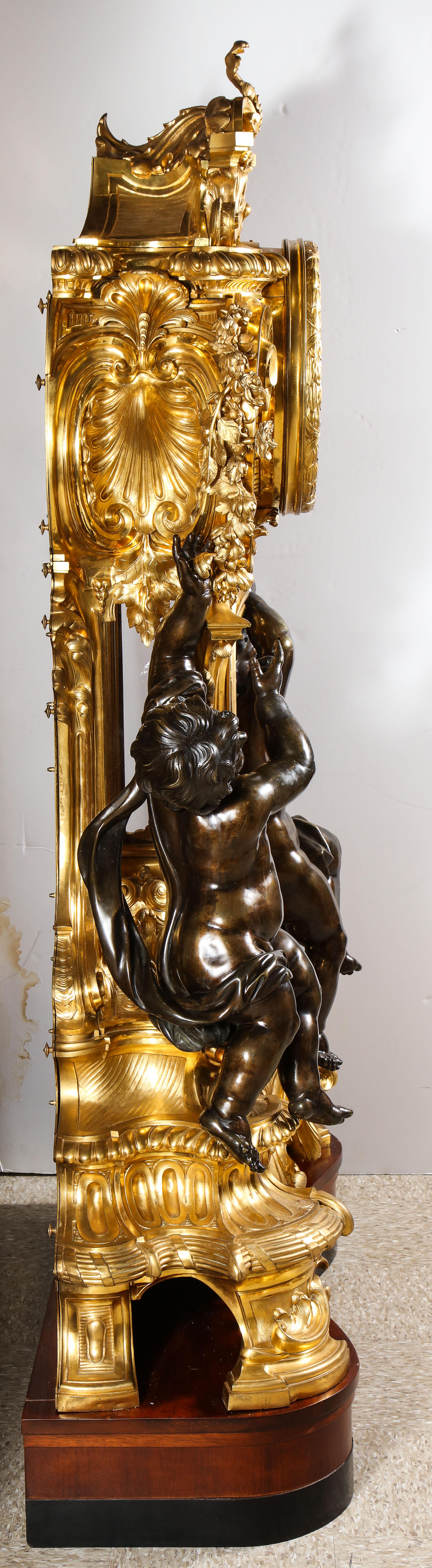 Palatial & Rare Napoleon III French Ormolu and Patinated Bronze Clock, Detouche For Sale 4