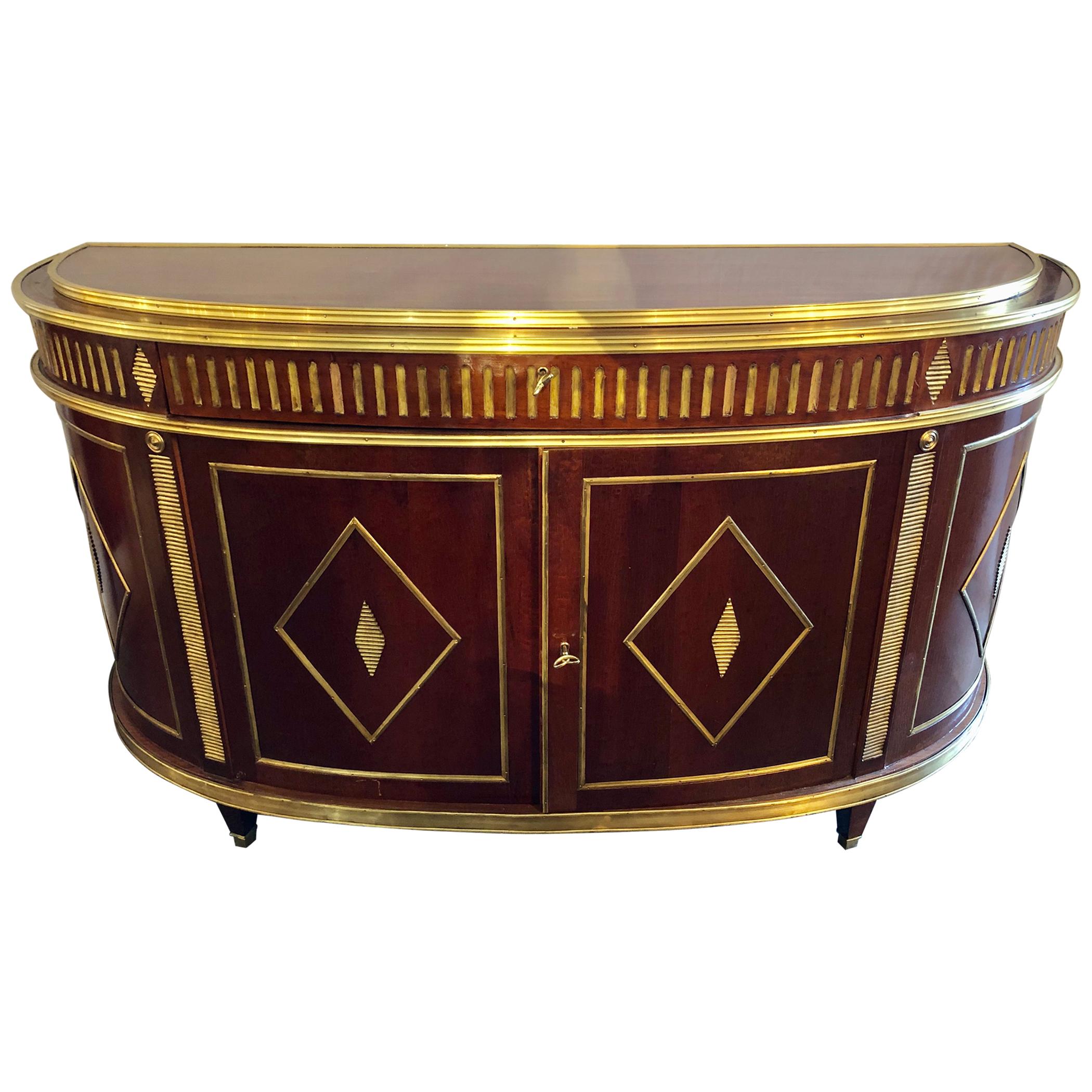 Palatial Russian Neoclassical Style Demilune Console Cabinet For Sale