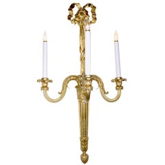 Palatial Set of Four French 19thCentury Louis XVI Style Gilt-Bronze Wall-Lights