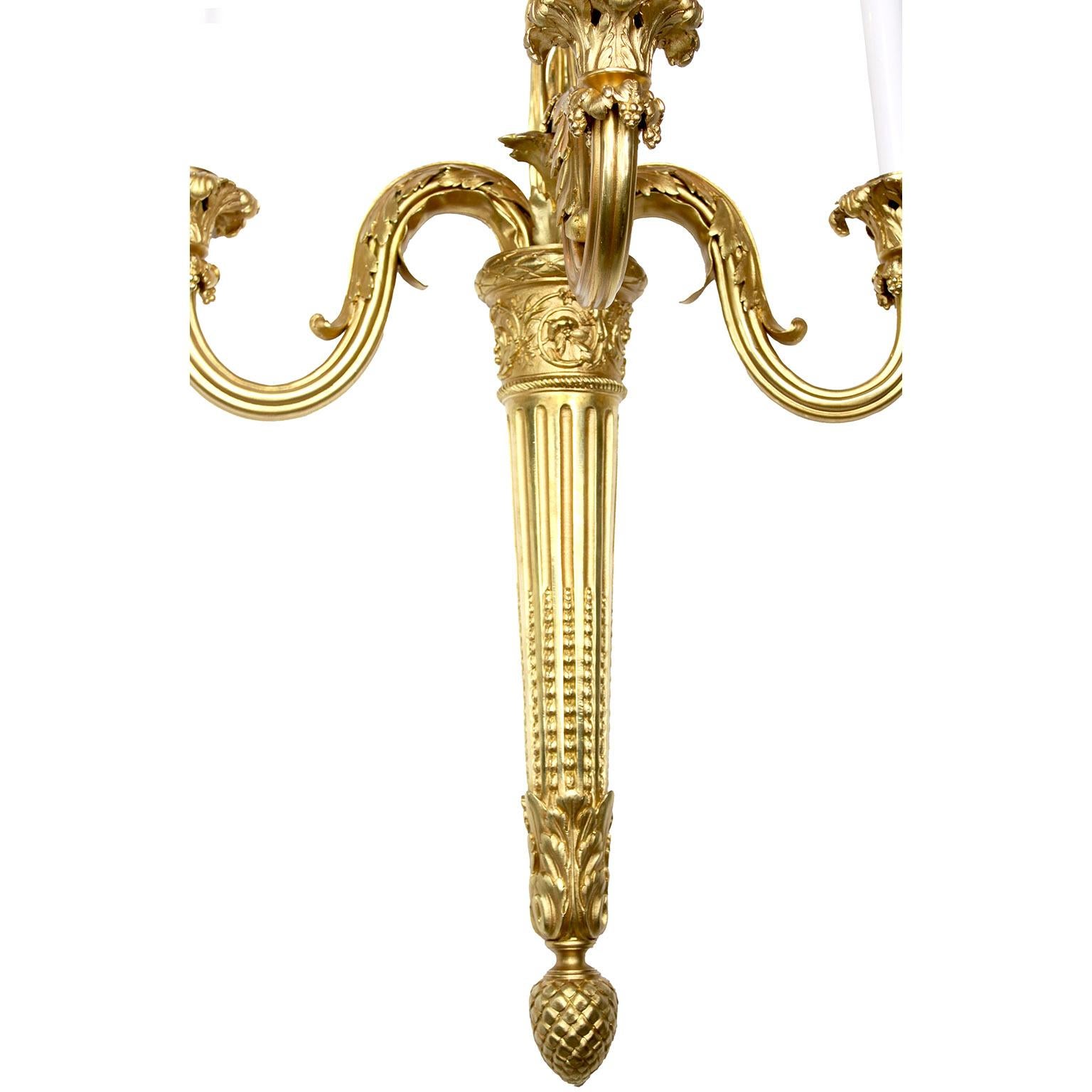 Palatial Set of Four French 19thCentury Louis XVI Style Gilt-Bronze Wall-Lights For Sale 1