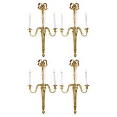 Palatial Set of Four French 19thCentury Louis XVI Style Gilt-Bronze Wall-Lights