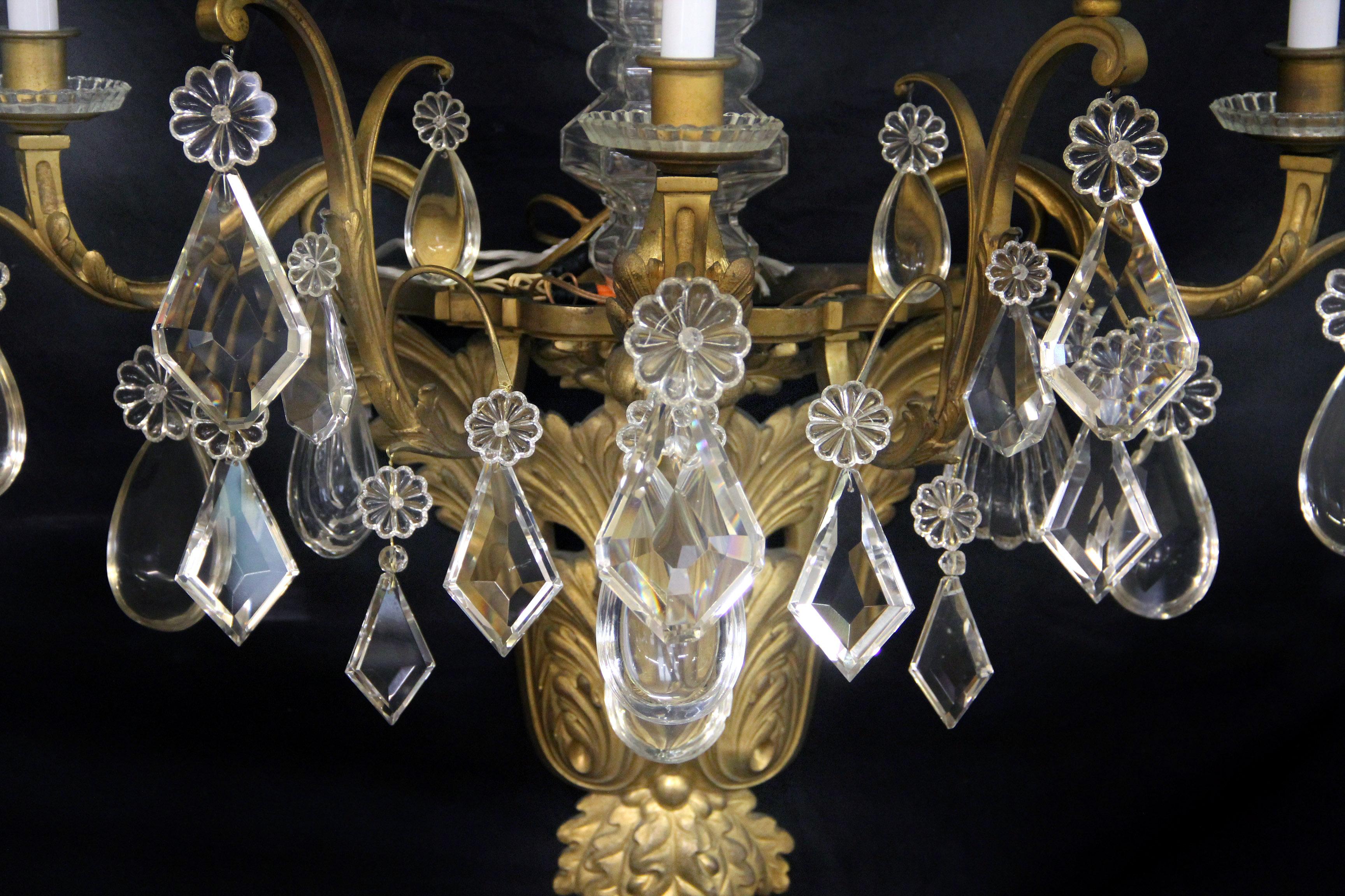 Palatial Set of Four Late 19th Century Gilt Bronze and Baccarat Crystal Sconces In Good Condition For Sale In New York, NY