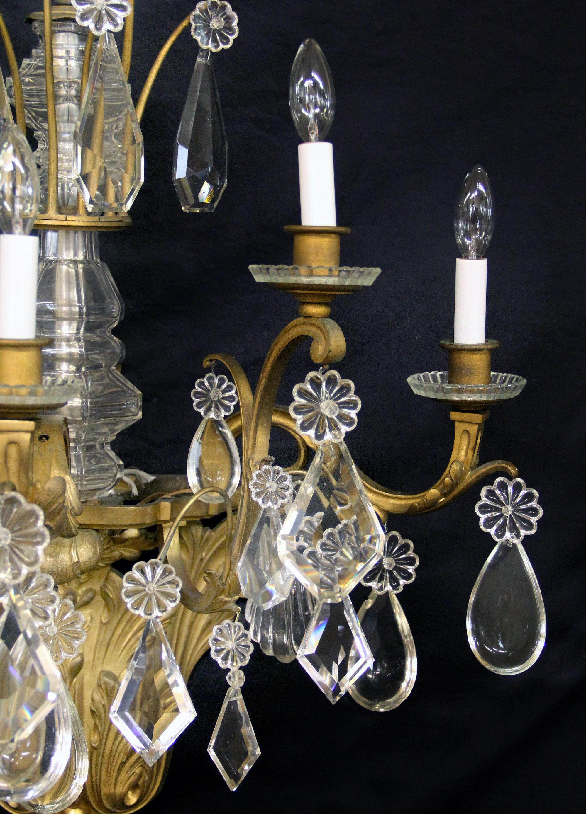 Palatial Set of Four Late 19th Century Gilt Bronze and Baccarat Crystal Sconces For Sale 2