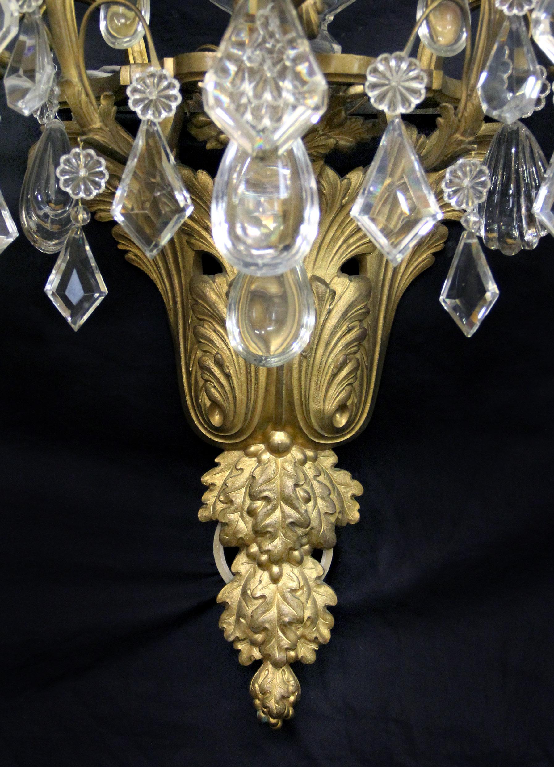 Palatial Set of Four Late 19th Century Gilt Bronze and Baccarat Crystal Sconces For Sale 3