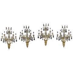 Antique Palatial Set of Four Late 19th Century Gilt Bronze and Baccarat Crystal Sconces