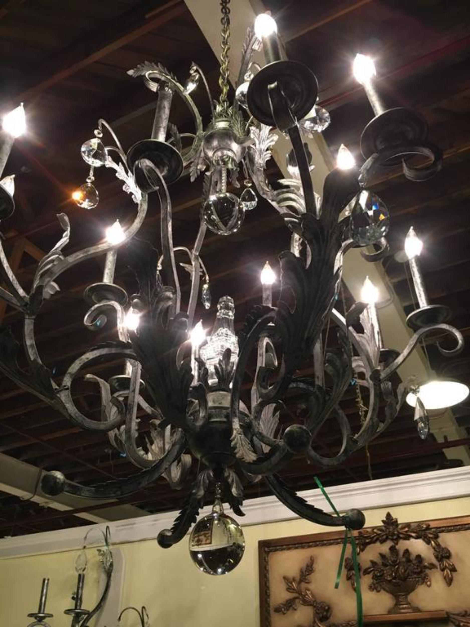 Late 20th Century Palatial Silver Distressed Rustic Metal Chandelier by Schonbek For Sale