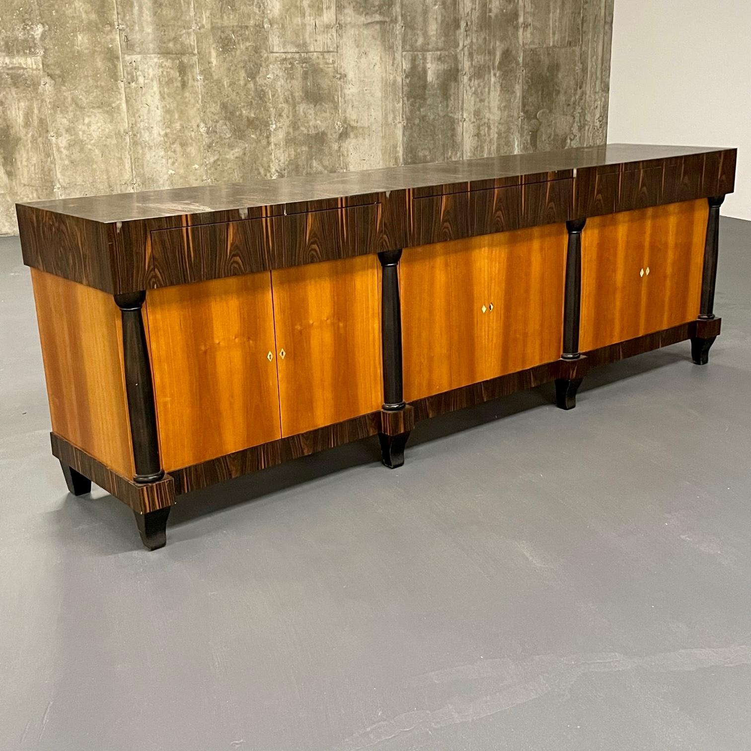 French Art Deco, Large Sideboard, Ebonized Wood, Macassar, Lacquer, France 1930s In Good Condition For Sale In Stamford, CT