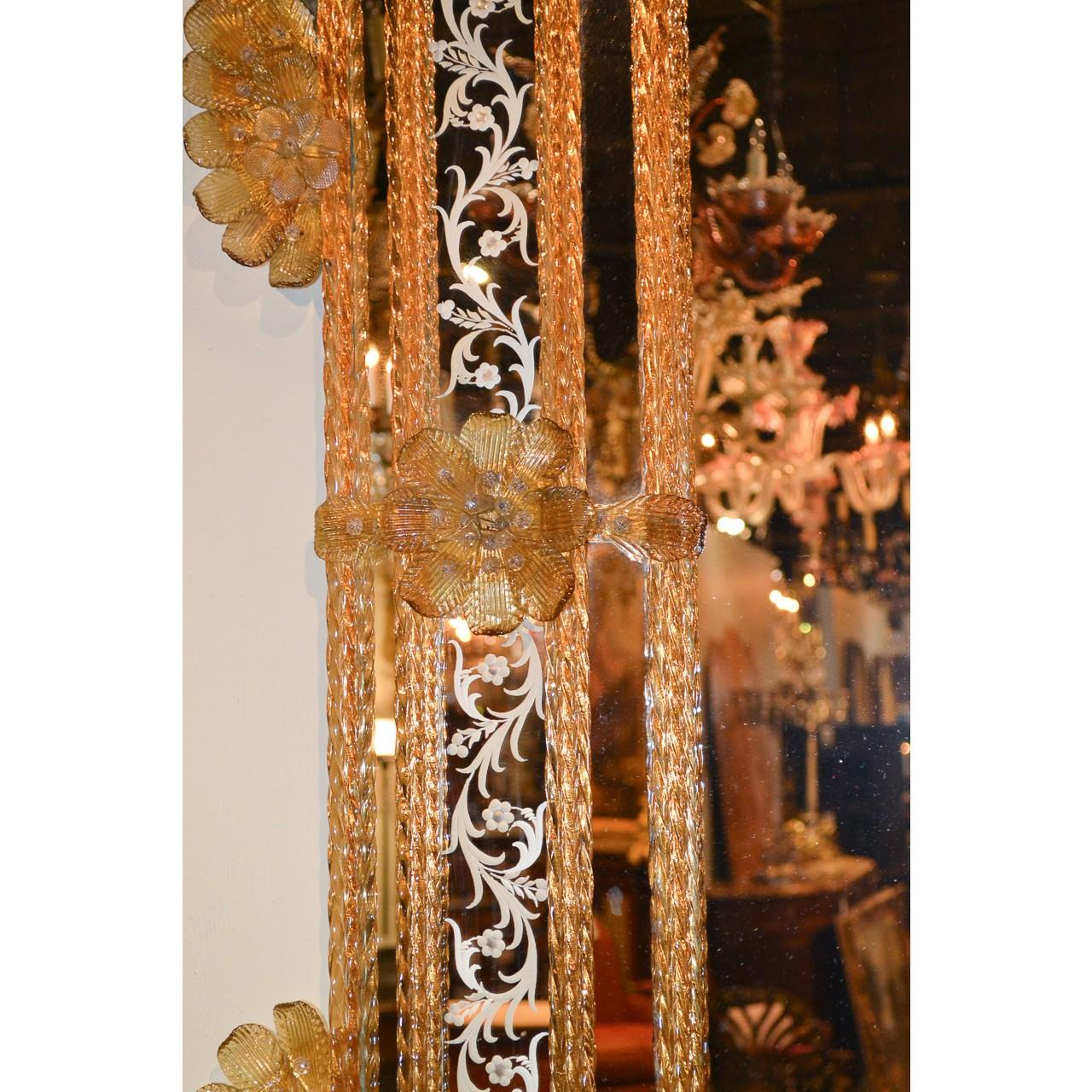 Palatial Venetian Etched Glass Cushion Mirror, circa 1930 1