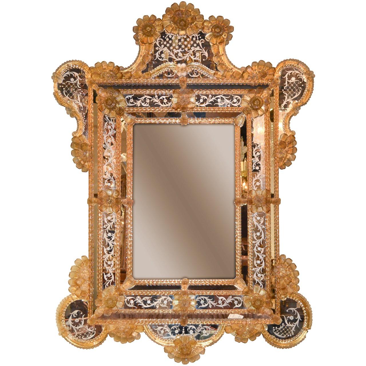 Palatial Venetian Etched Glass Cushion Mirror, circa 1930
