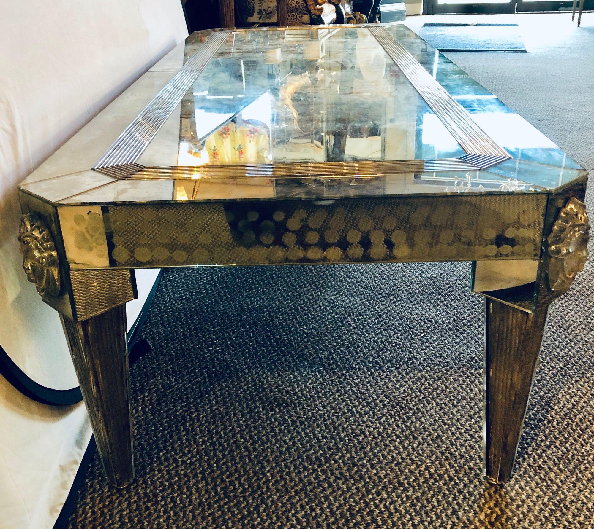 Palatial Versace Style Mirrored and Etched Low or Coffee Table For Sale 1