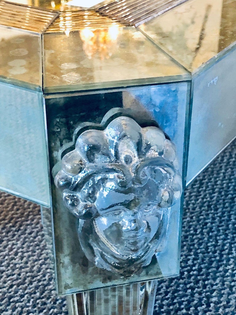 Palatial Versace Style Mirrored and Etched Low or Coffee Table For Sale