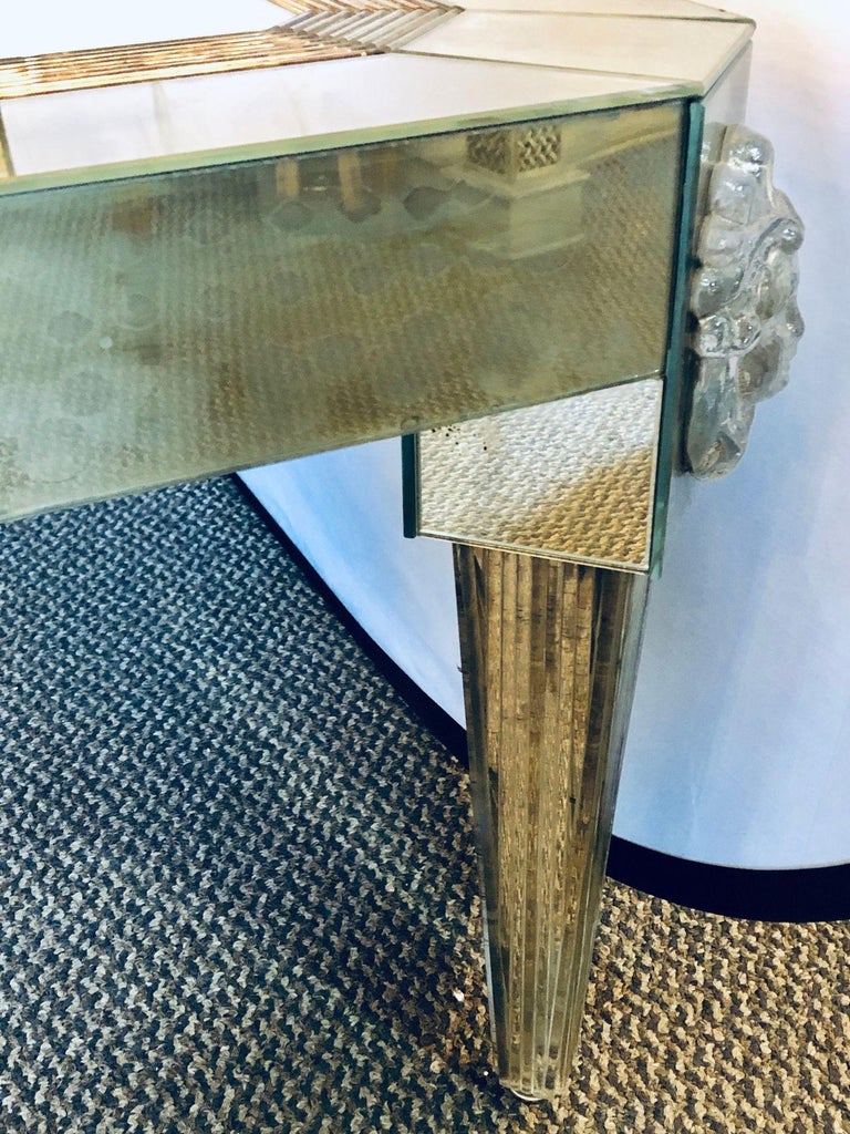 Palatial Versace Style Mirrored and Etched Low or Coffee Table For Sale