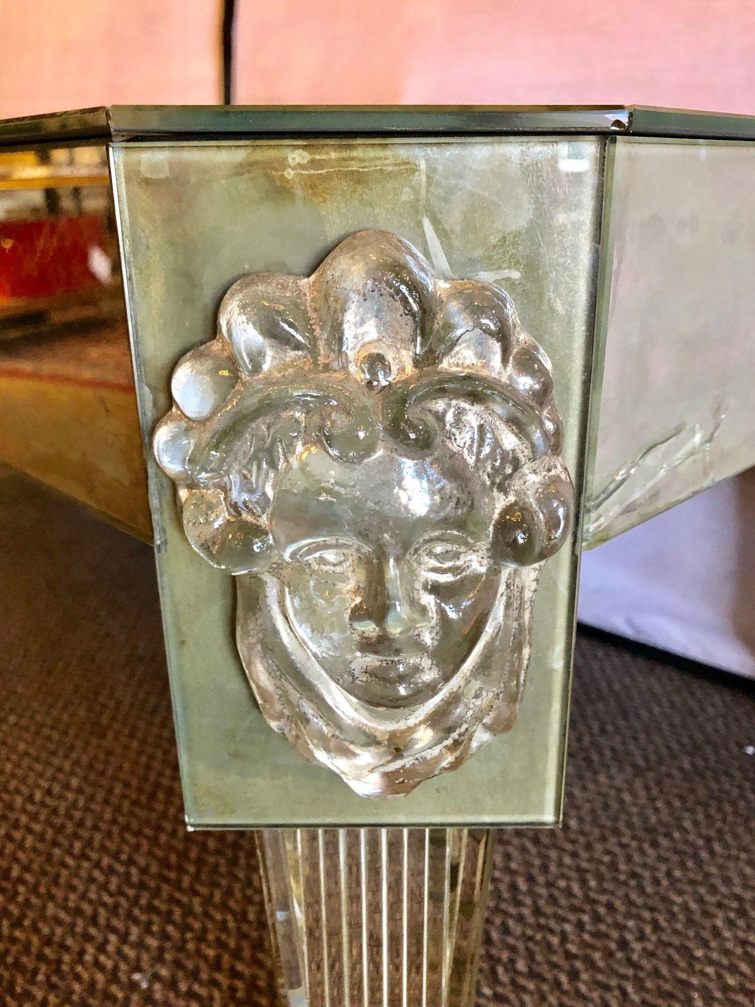 Hollywood Regency Palatial Versace Style Mirrored and Etched Low or Coffee Table For Sale