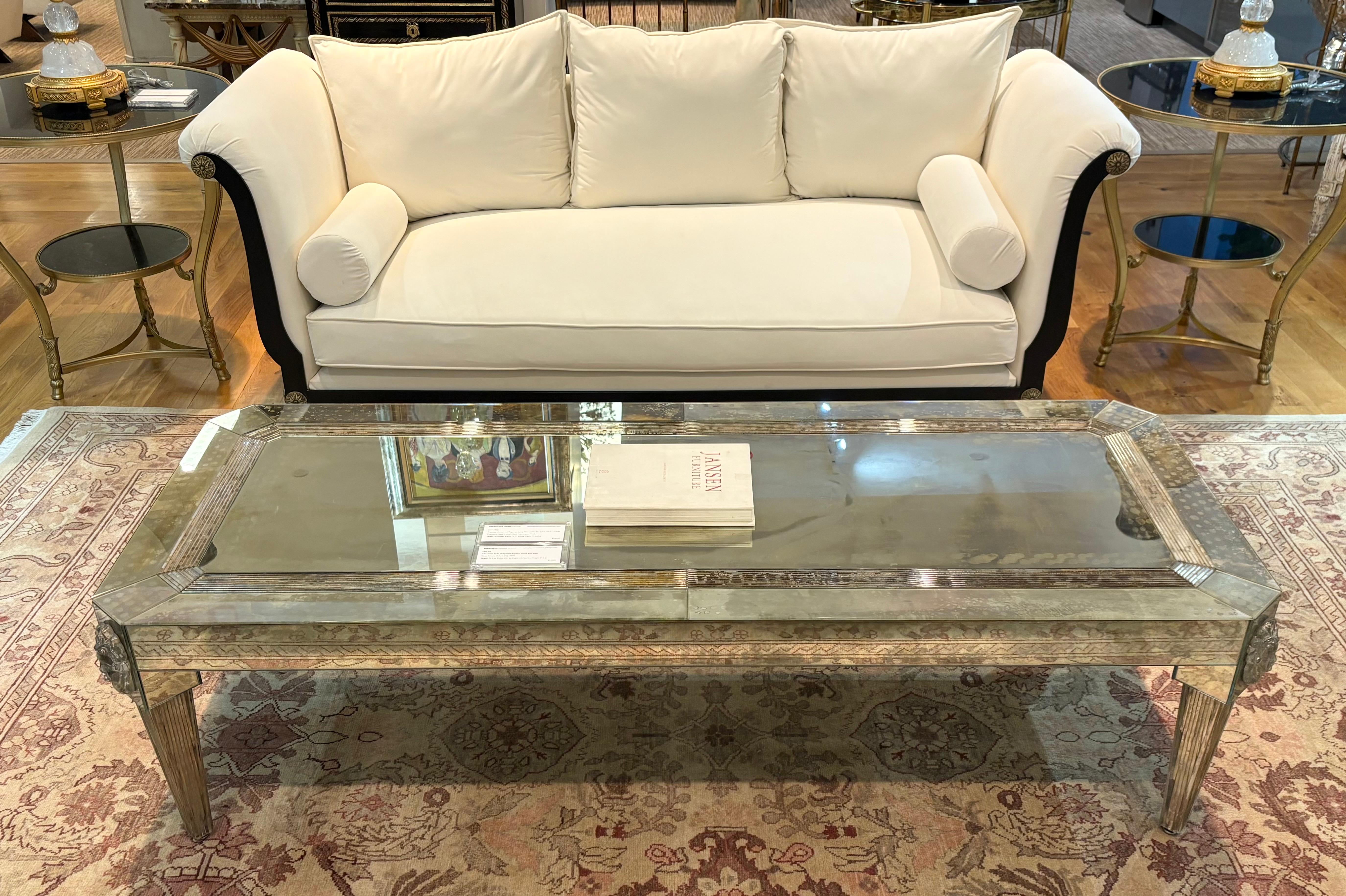 Hollywood Regency Palatial Versace Style Mirrored and Etched Low or Coffee Table For Sale