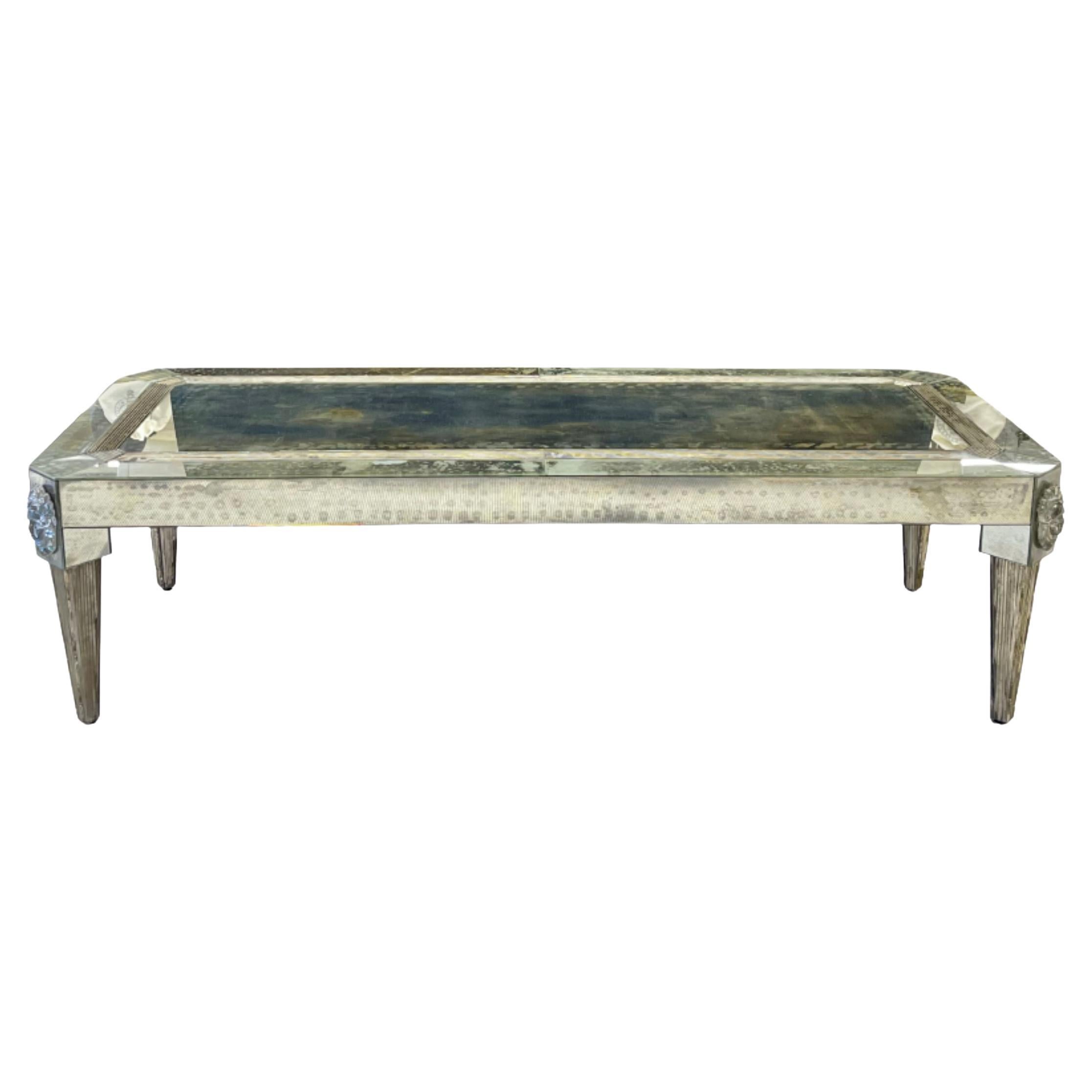 Palatial Versace Style Mirrored and Etched Low or Coffee Table For Sale