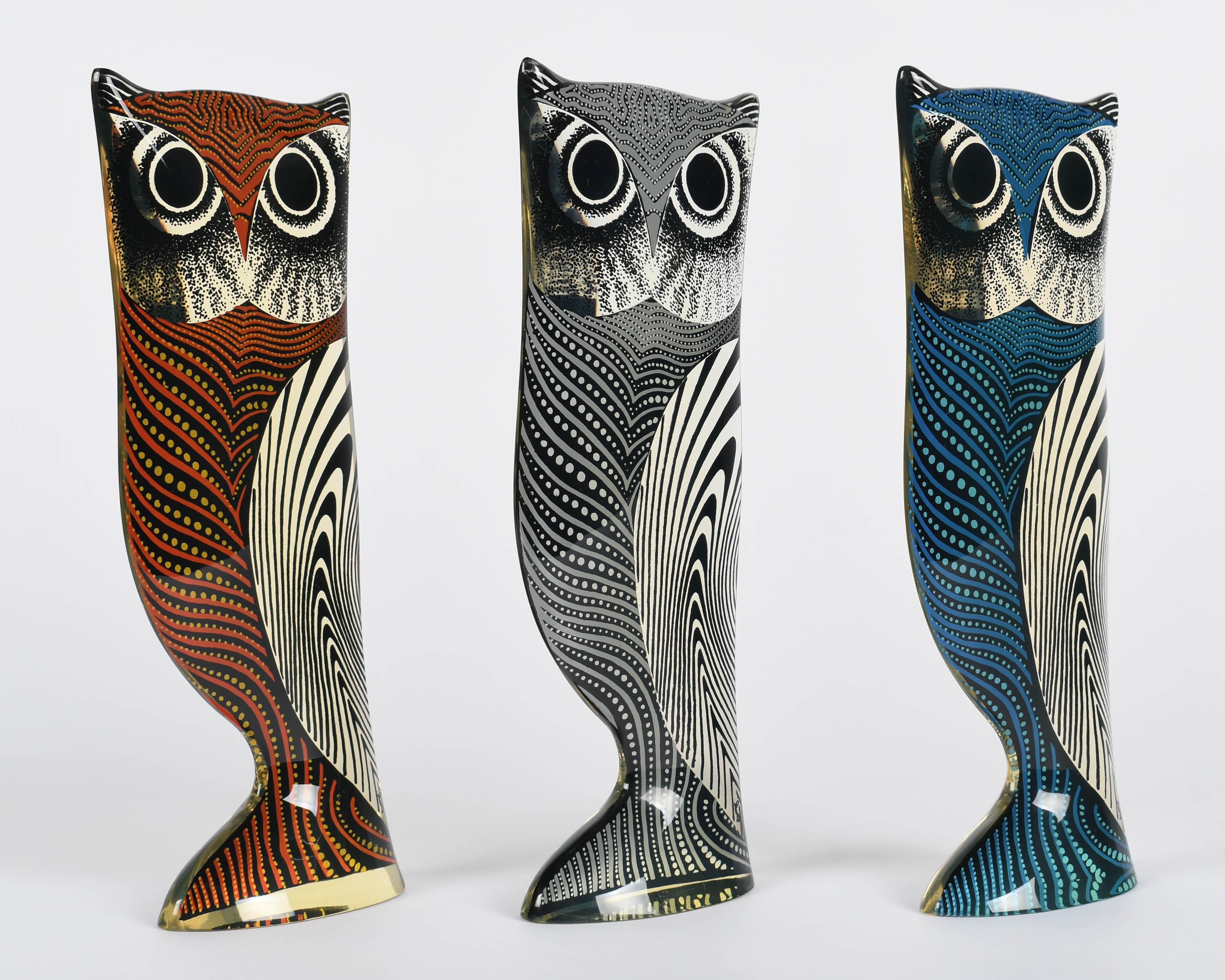XX secolo Palatnik Op Art Lucite Owls Set di 3 in vendita