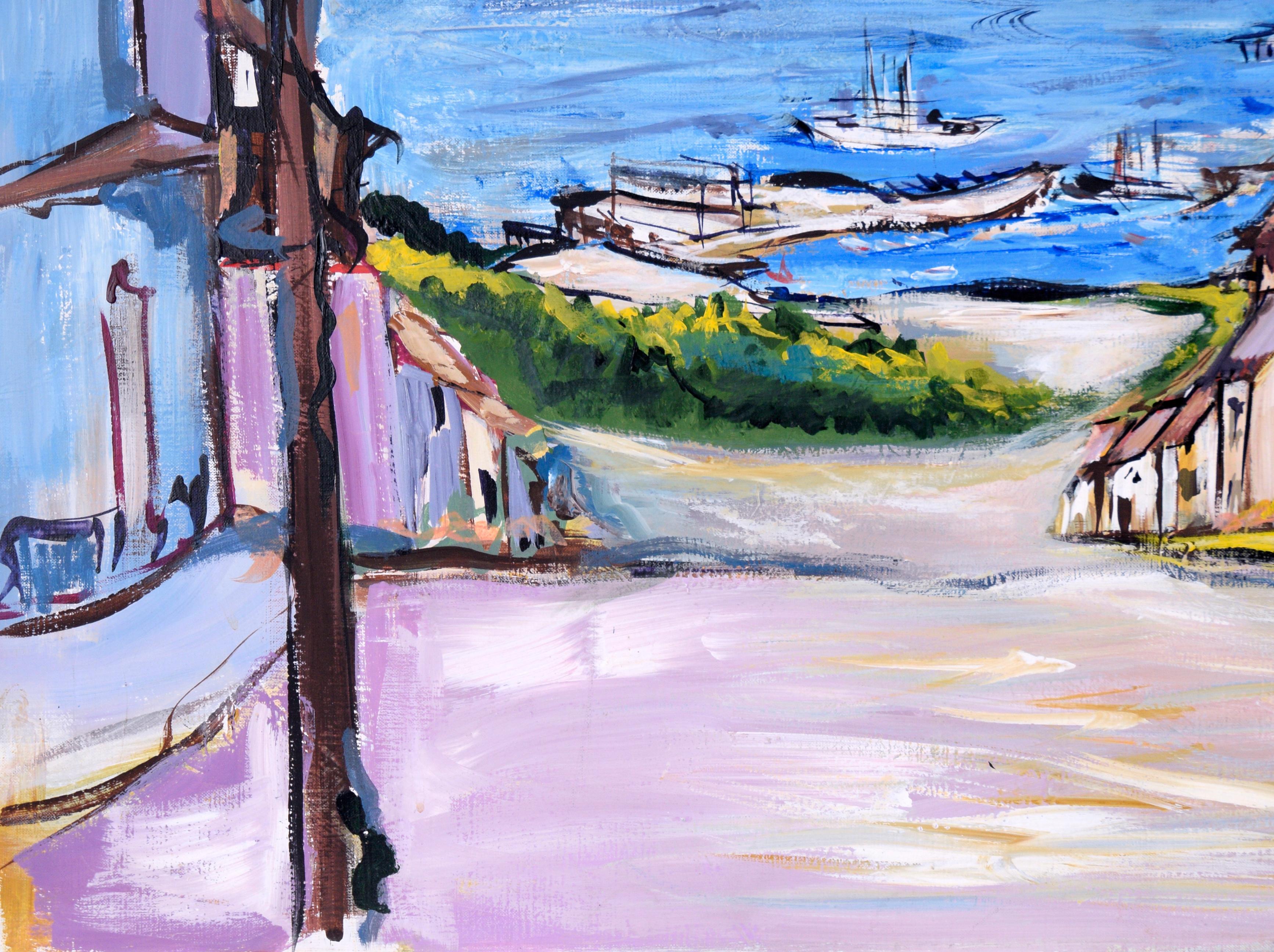 Old town on the Bay in Baja Mexico Original Oil painting on Linen by Palavicini  For Sale 4
