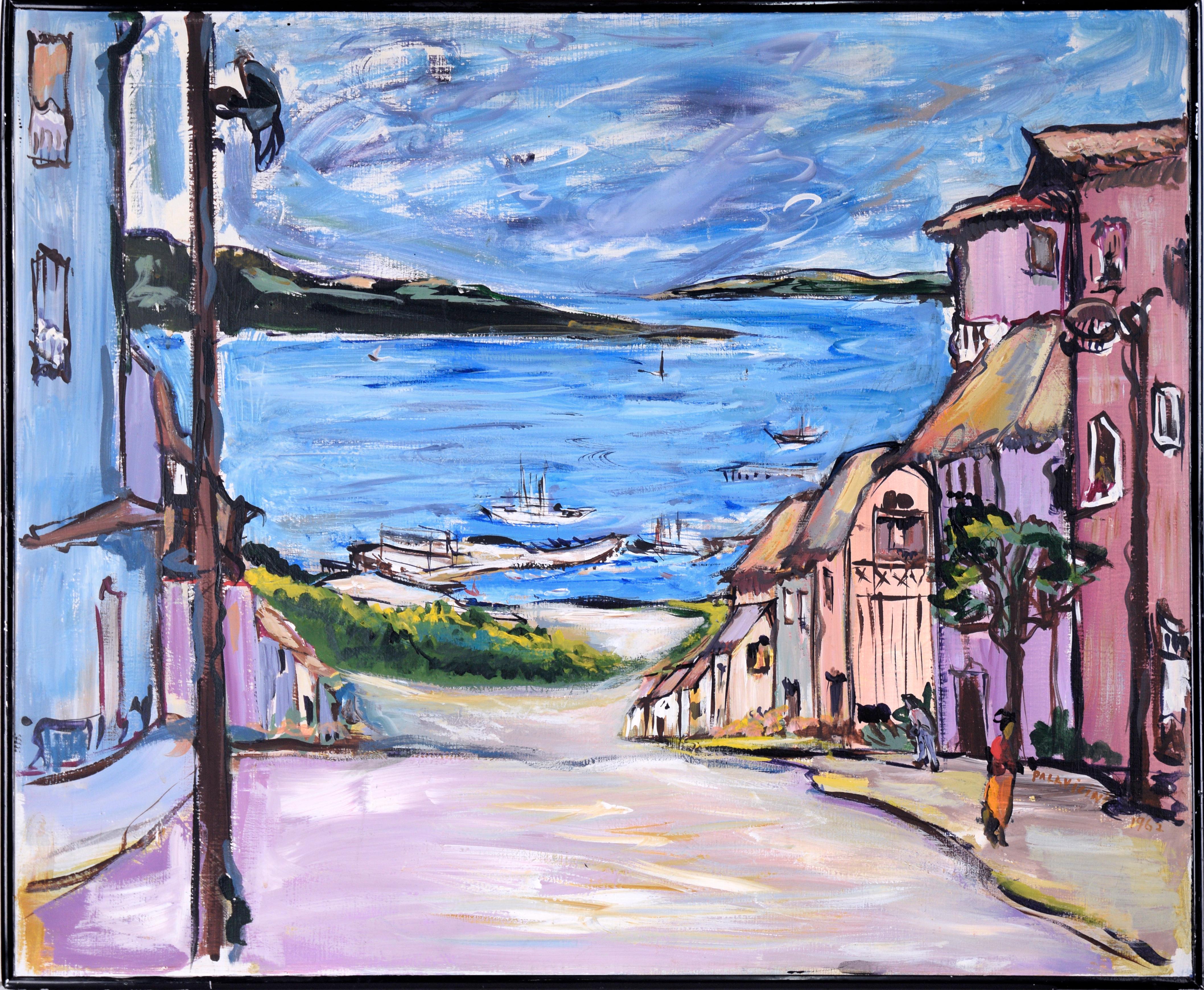 Old town on the Bay in Baja Mexico Original Oil painting on Linen by Palavicini 
