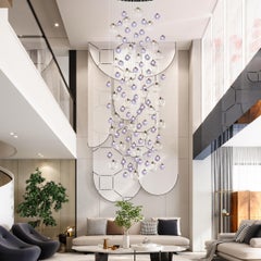 Palazzo Ametista Modern Chandelier 100 Art Glass Pendants in Clear & Violet, LED