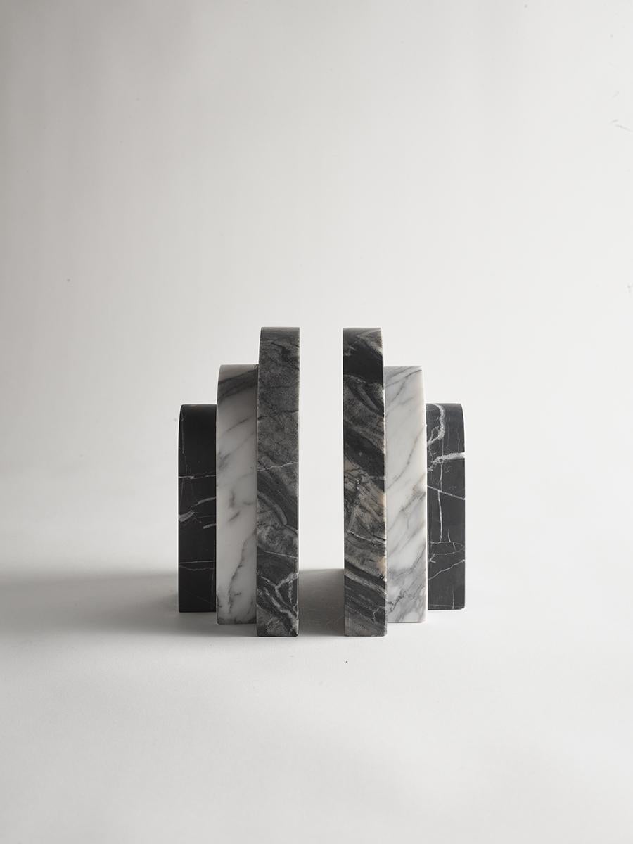Modern Palazzo Bookends Jurassic Marble, Nero Marble & Arabescato Marble by Greg Natale For Sale