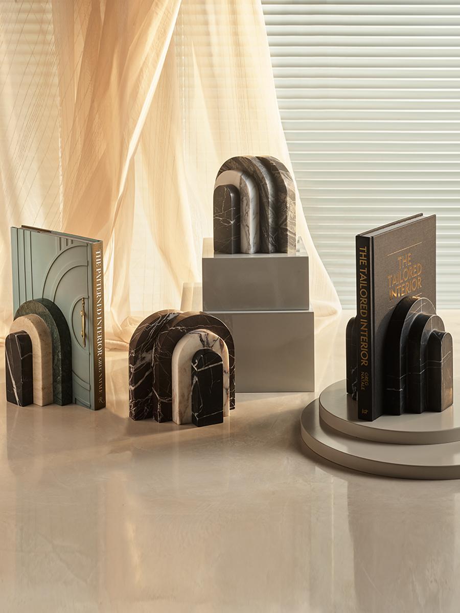 Unknown Palazzo Bookends Jurassic Marble, Nero Marble & Arabescato Marble by Greg Natale For Sale