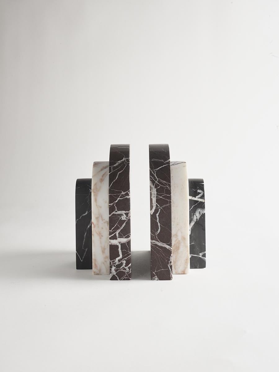 Modern Palazzo Bookends Merlot Marble, Viola Marble & Nero Marble by Greg Natale For Sale