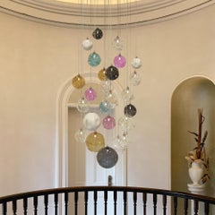 Palazzo Chandelier 25 Glass Globe Pendants in Multiple Colors in Organic Shape.