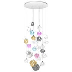 Palazzo Chandelier 25 Glass Globe Pendants in Multiple Colors in Organic Shape.