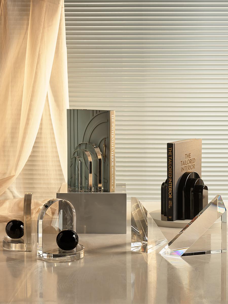 Modern Palazzo Crystal Bookends Onyx Black by Greg Natale For Sale