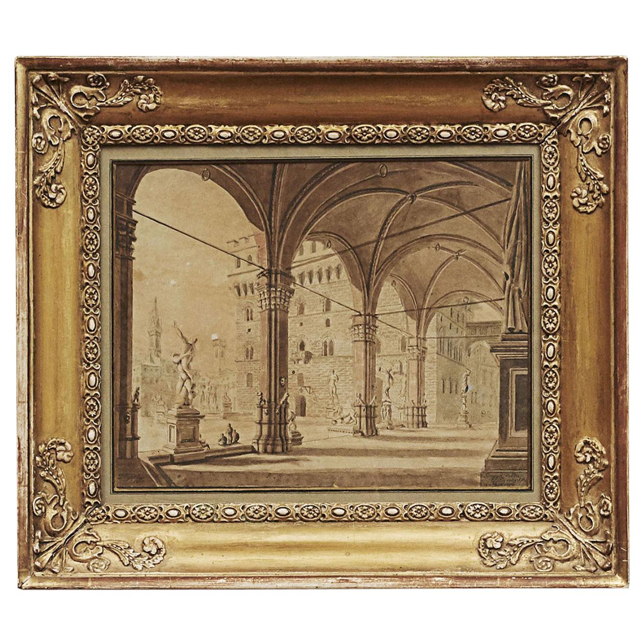 ""Palazzo della Signoria", Florenz. Signiert P. Gynther, 1822