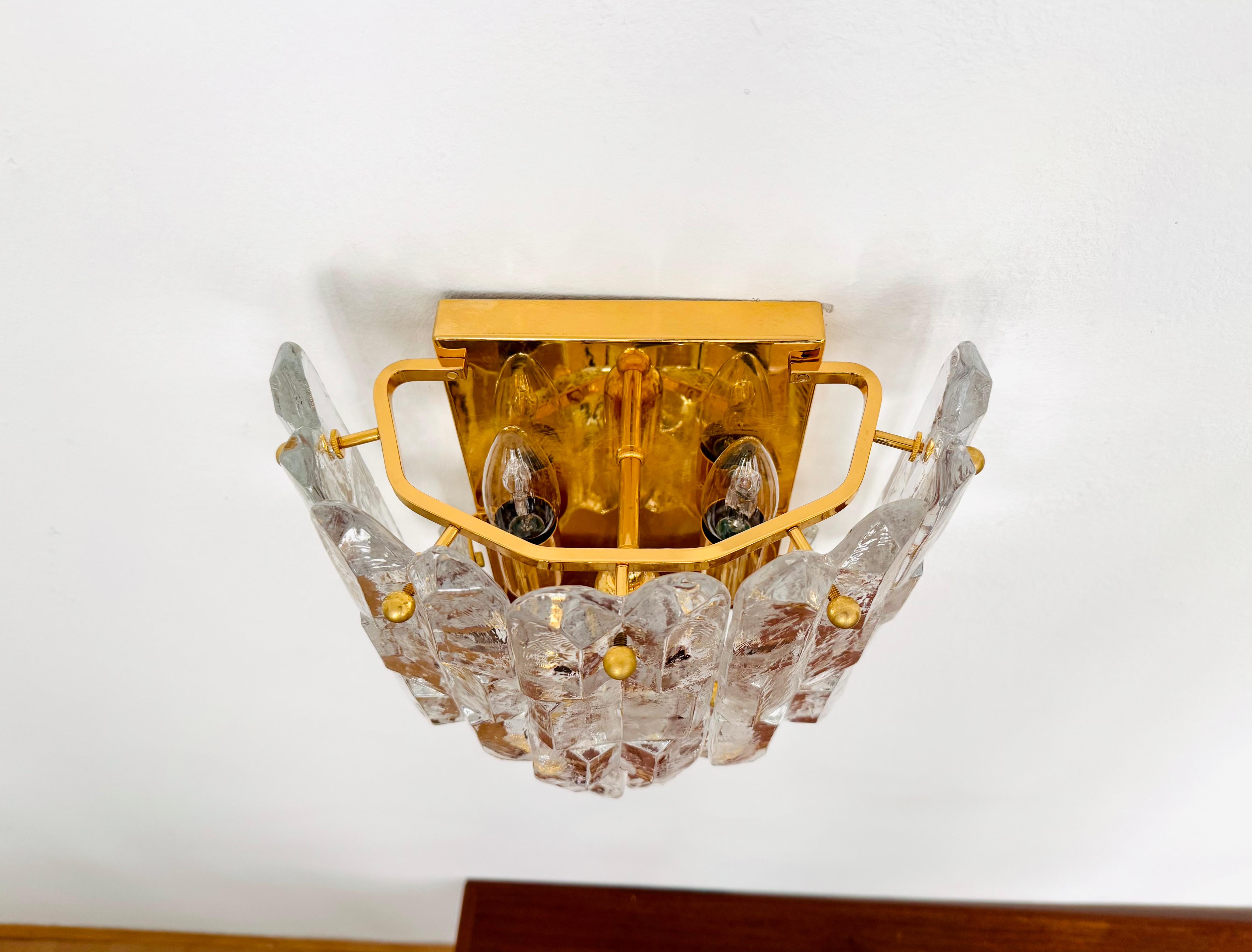 Metal Palazzo Ice Glass Wall Lamp by J.T. Kalmar For Sale